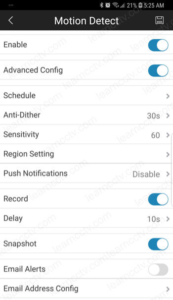 Amcrest App motion detection option