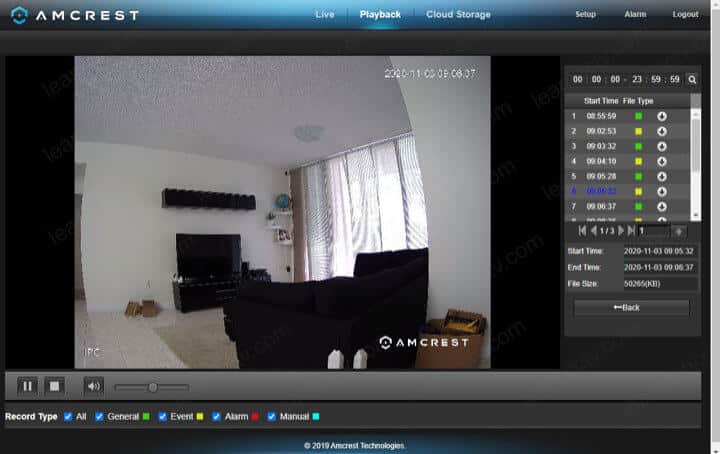 Amcrest IP camera playback via web browser