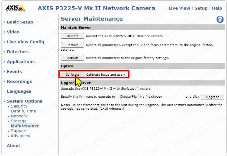 Axis camera calibration button