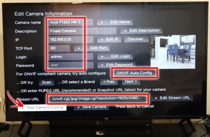 Axis camera setup via ONVIF