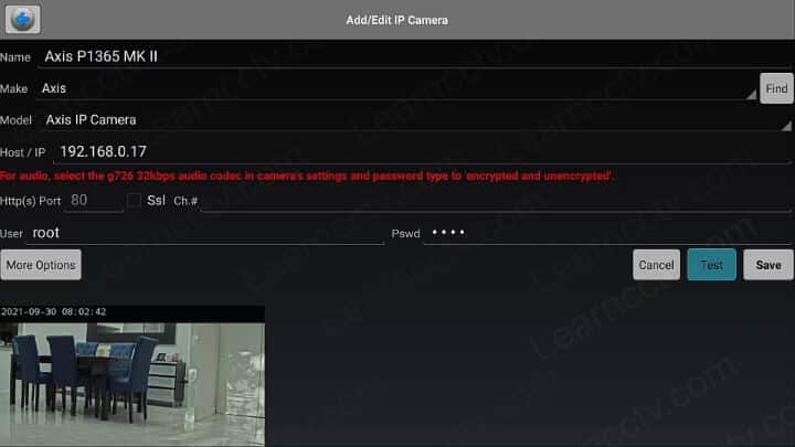 Axis camera working in the IP camera Viewer