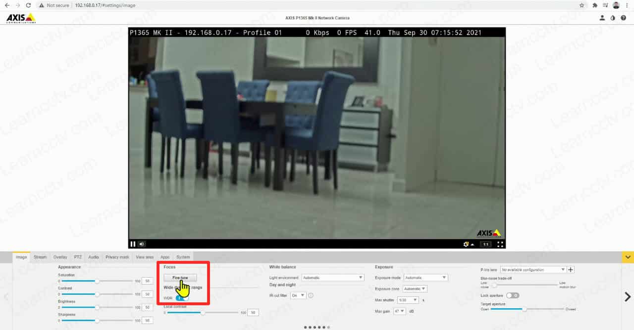 Axis IP camera Fine Tune Focus