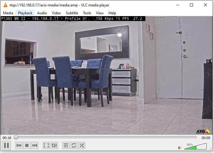 Axis P1365 MK II on VLC via RTSP