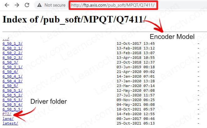 Axis PTZ Drivers in the FTP server