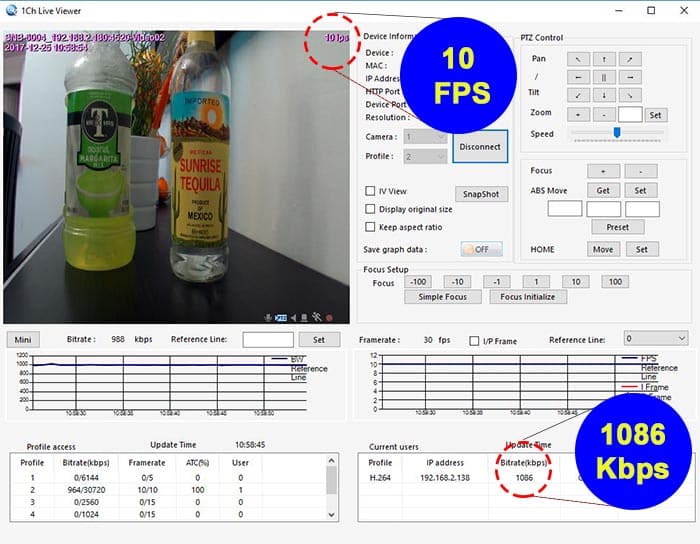 Bitrate para camera IP 10FPS 1086Kbps