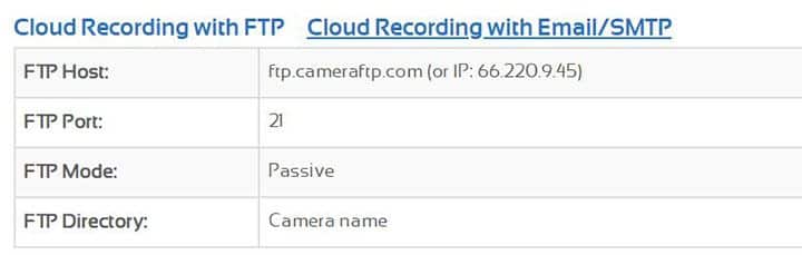 CameraFTP Server FTP information