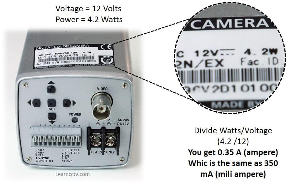 CCTV camera with power label