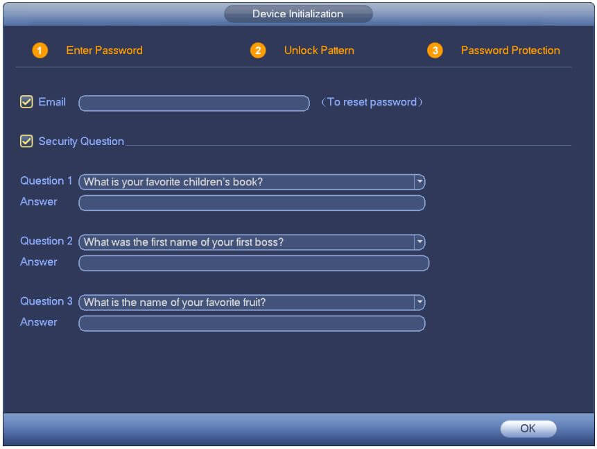 Dahua DVR Unlocking Pattern-Setup-Screen