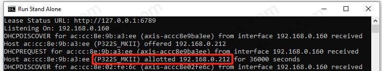 DHCP Server Gives camera IP-correctly