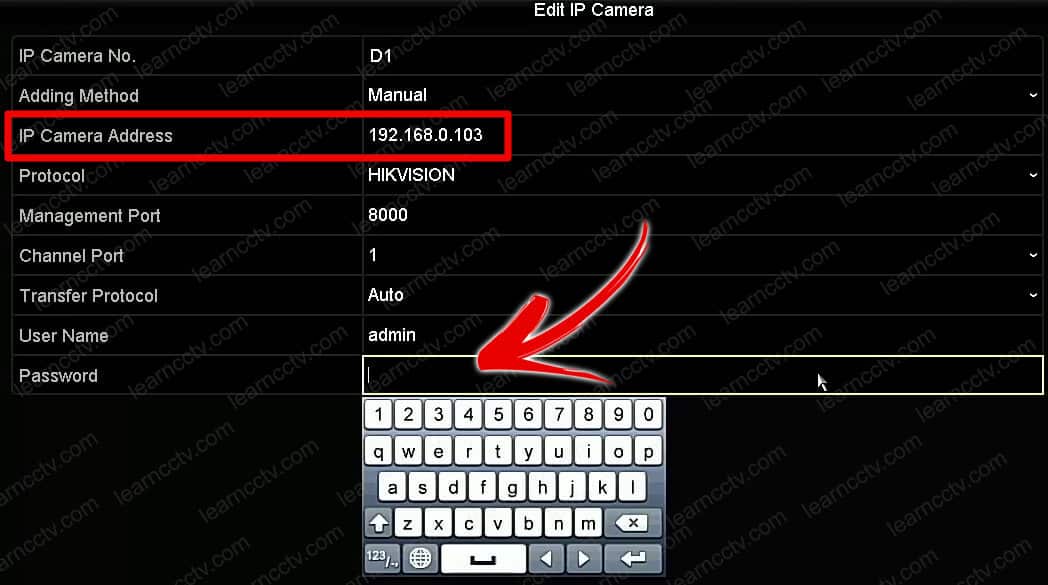 Edit IP camera Address and redentials