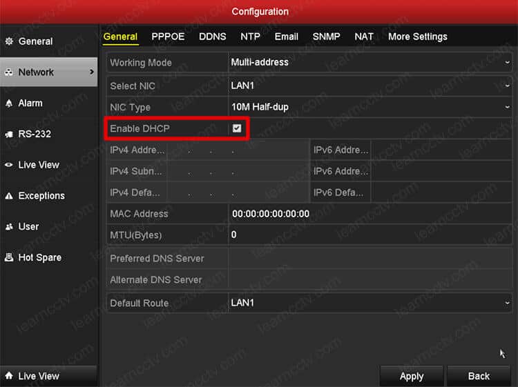 Enable DHCP on Hikvision DVR via menu