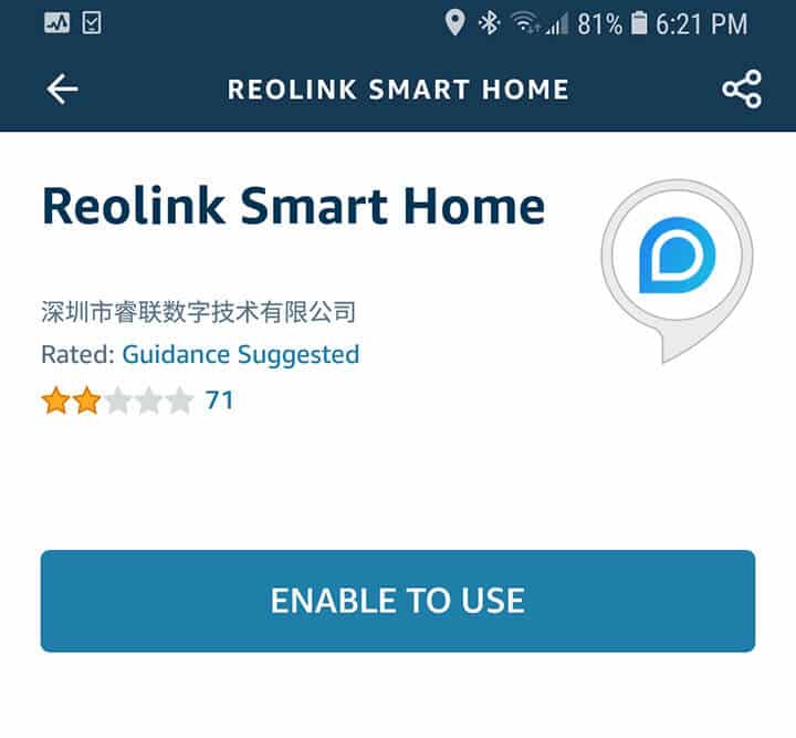 Enablg the Reolink Smart Home