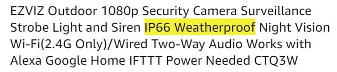 EZVIZ Weatherproof security camera specs