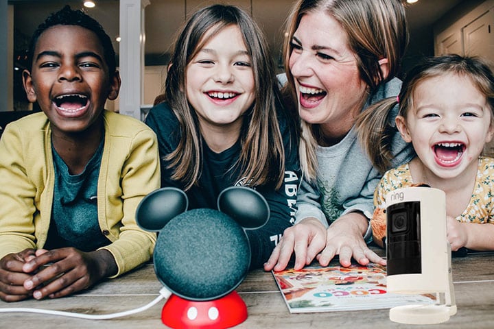 family with google home and ring cam