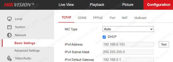 Hikvision Camera DHCP Menu