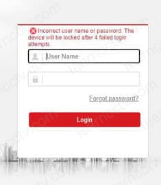 Hikvision camera login screen