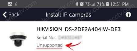 Hikvision camera model not supported by Videoloft