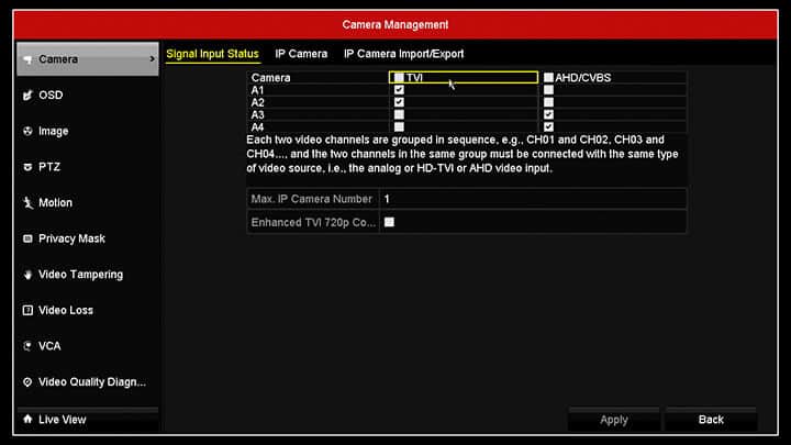 Hikvision DVR camera menu