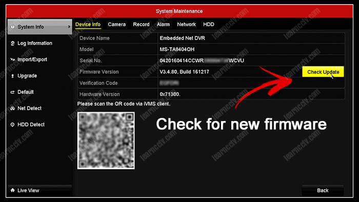 Hikvision DVR check for new firmware