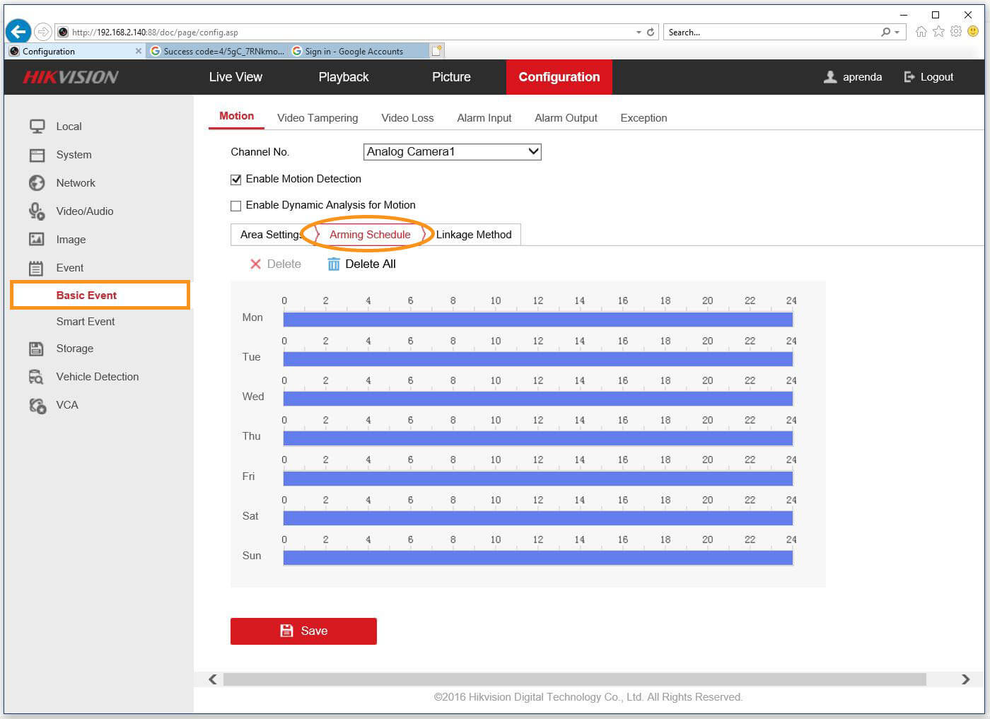 Hikvision DVR Configuration Basic Event Arming Schedule