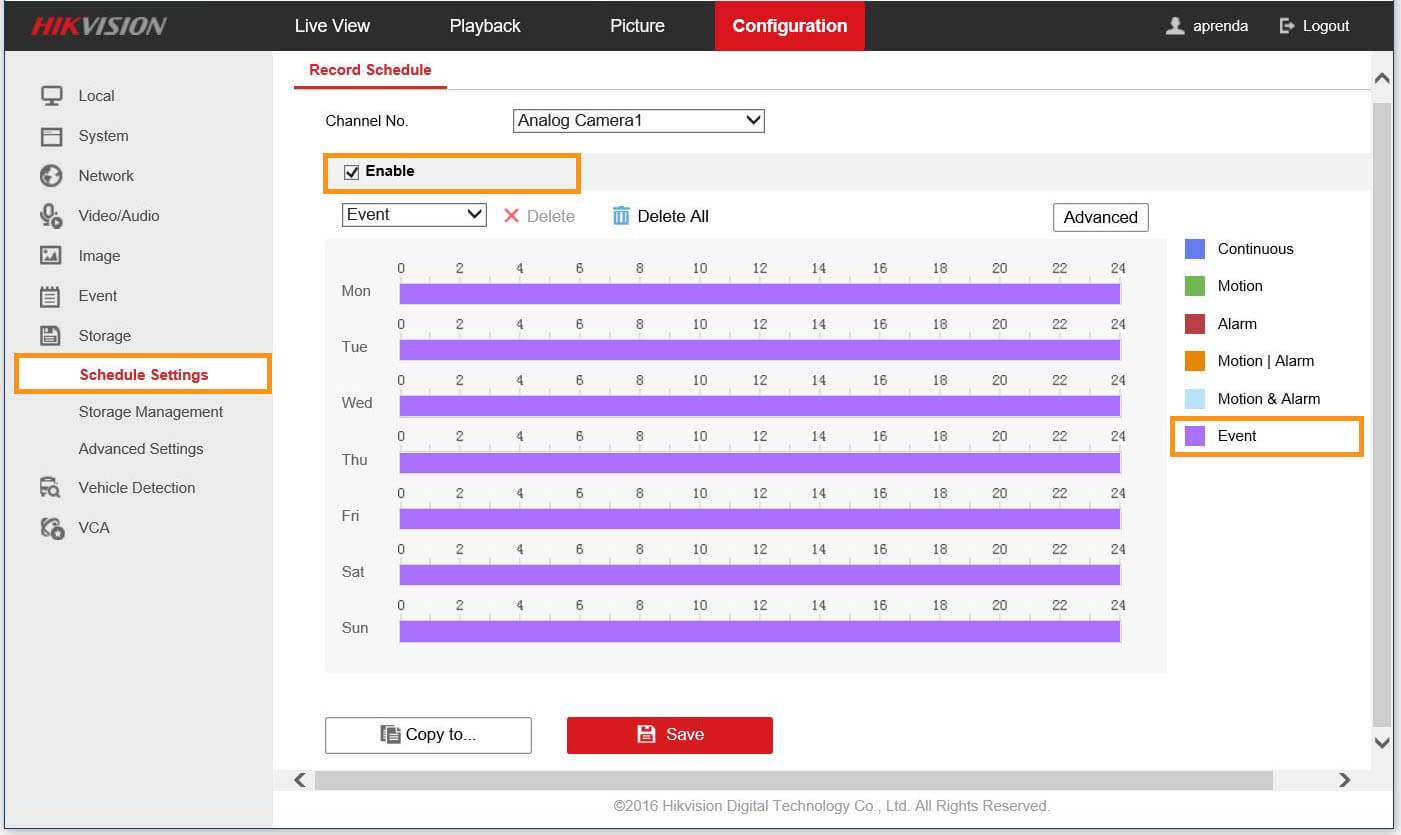 Hikvision DVR Configuration Schedule Settings Event