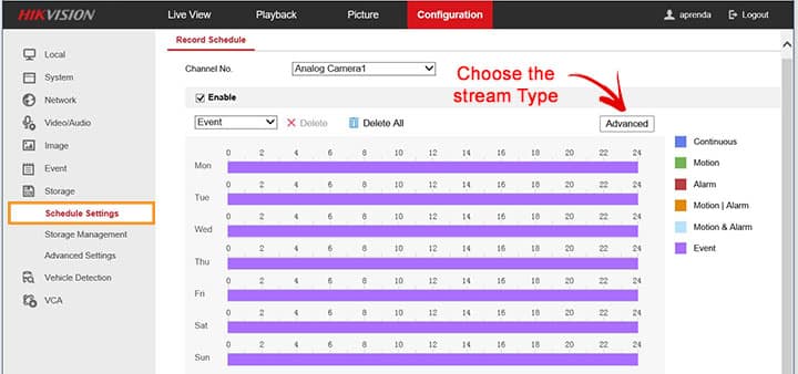 Hikvision DVR Configuration Schedule Settings Stream Type