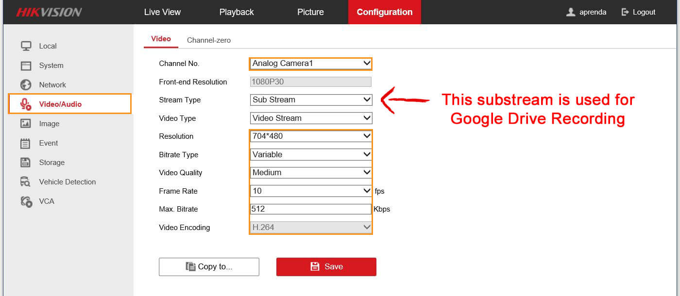 Hikvision DVR Configuration Video Substream