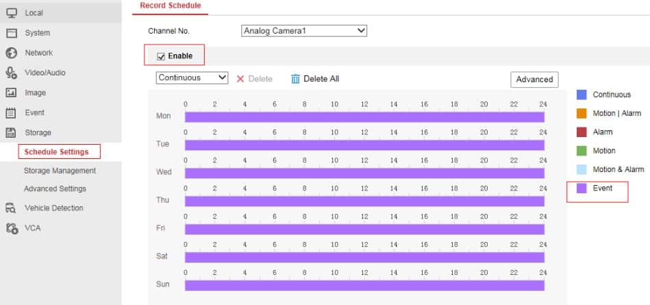 Hikvision DVR configure schedule