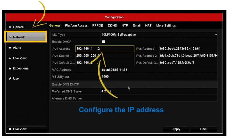 Hikvision DVR IP configuration Menu