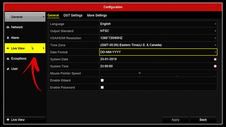 Hikvision DVR Live View Menu