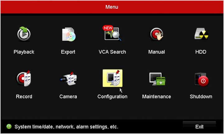 Hikvision DVR Main Menu Configuration