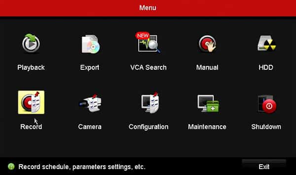 Hikvision DVR Main Menu Recording