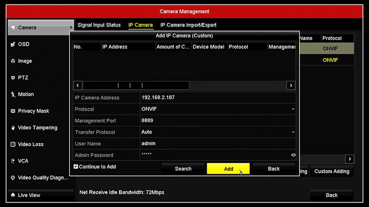 Hikvision DVR Menu Camera Management ONVIF