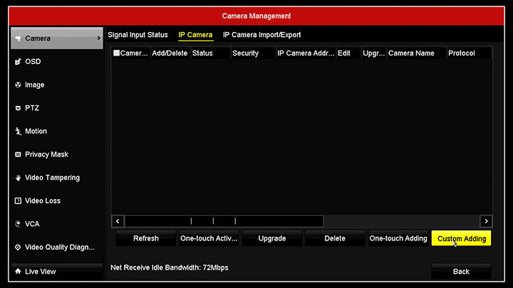 Hikvision DVR Menu Camera Management