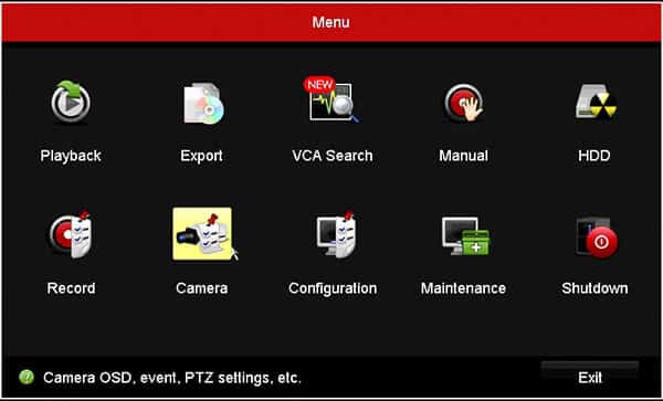 Hikvision DVR Menu Camera