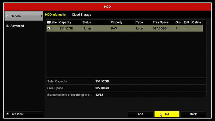 Hikvision DVR Menu HDD Init