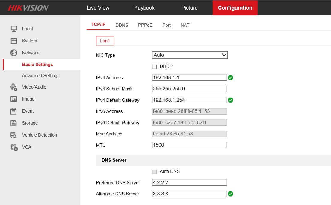 Hikvision DVR Network Menu