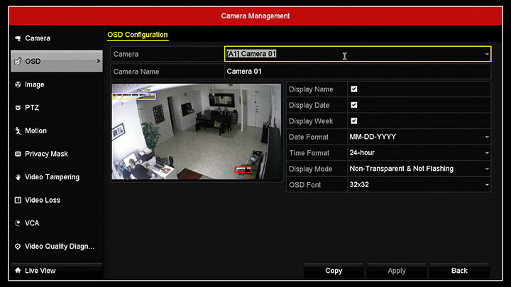 Hikvision DVR OSD menu