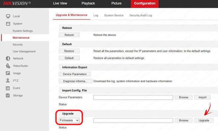 Hikvision firmware upgrade via web browser