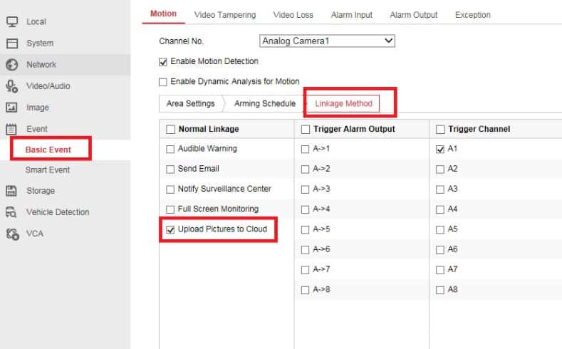 Hikvision linkage upload to the cloud