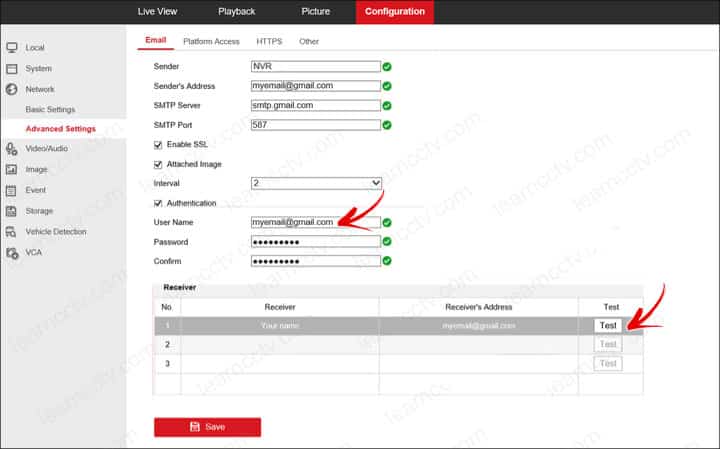 Hikvision-notification via gmail - Advanced settings