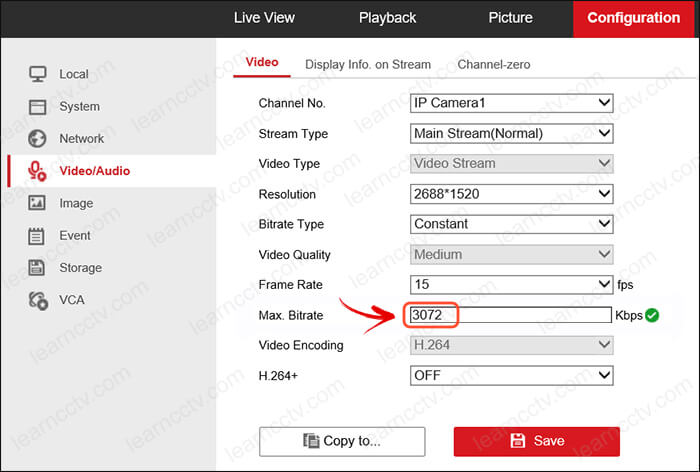 Hikvision NVR bitrate configuration