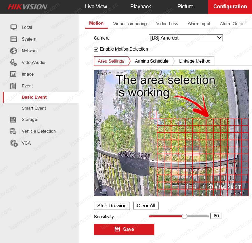 Hikvision NVR drawing motion detection area