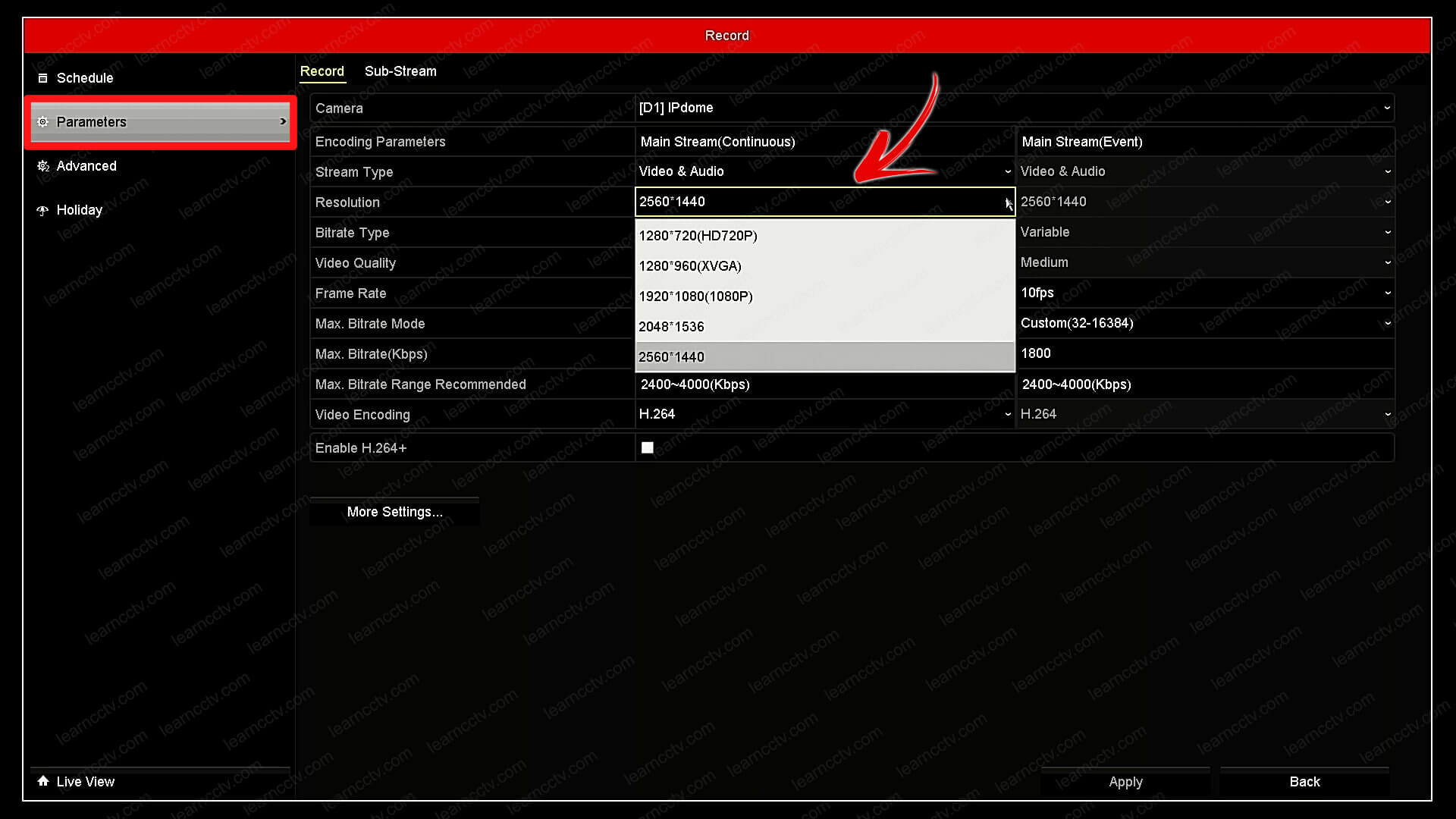 Hikvision NVR Resolution Parameters