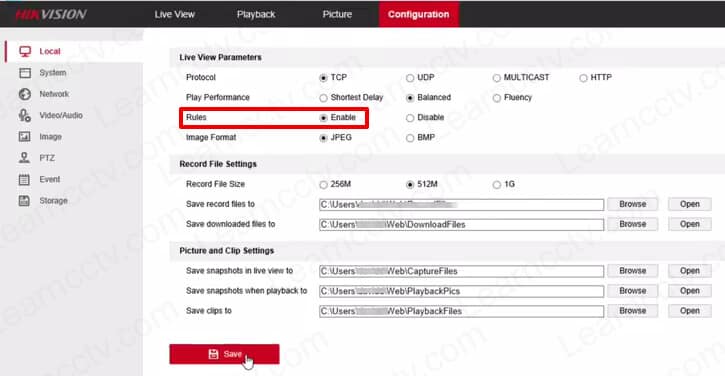 Hikvision PTZ enable rules