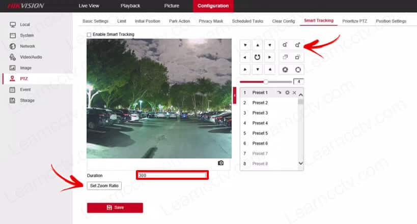Hikvision PTZ set zoom ratio