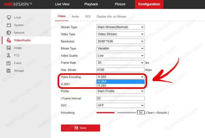 Hikvision Stream- Type change H265 to H264