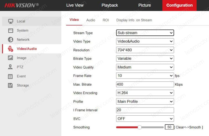 Hikvision substream configuration