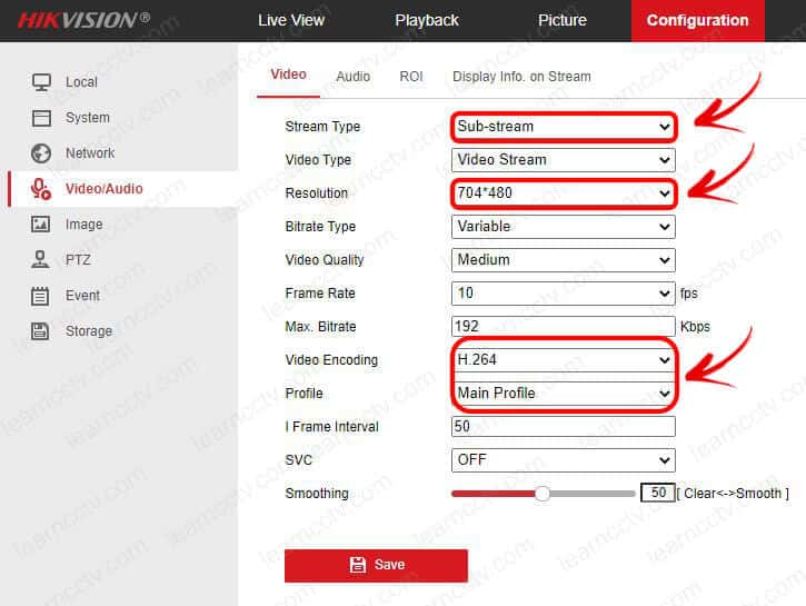 Hikvision Substream configuration