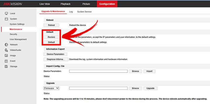 How to reset Hikvision Camera via- Web Browser